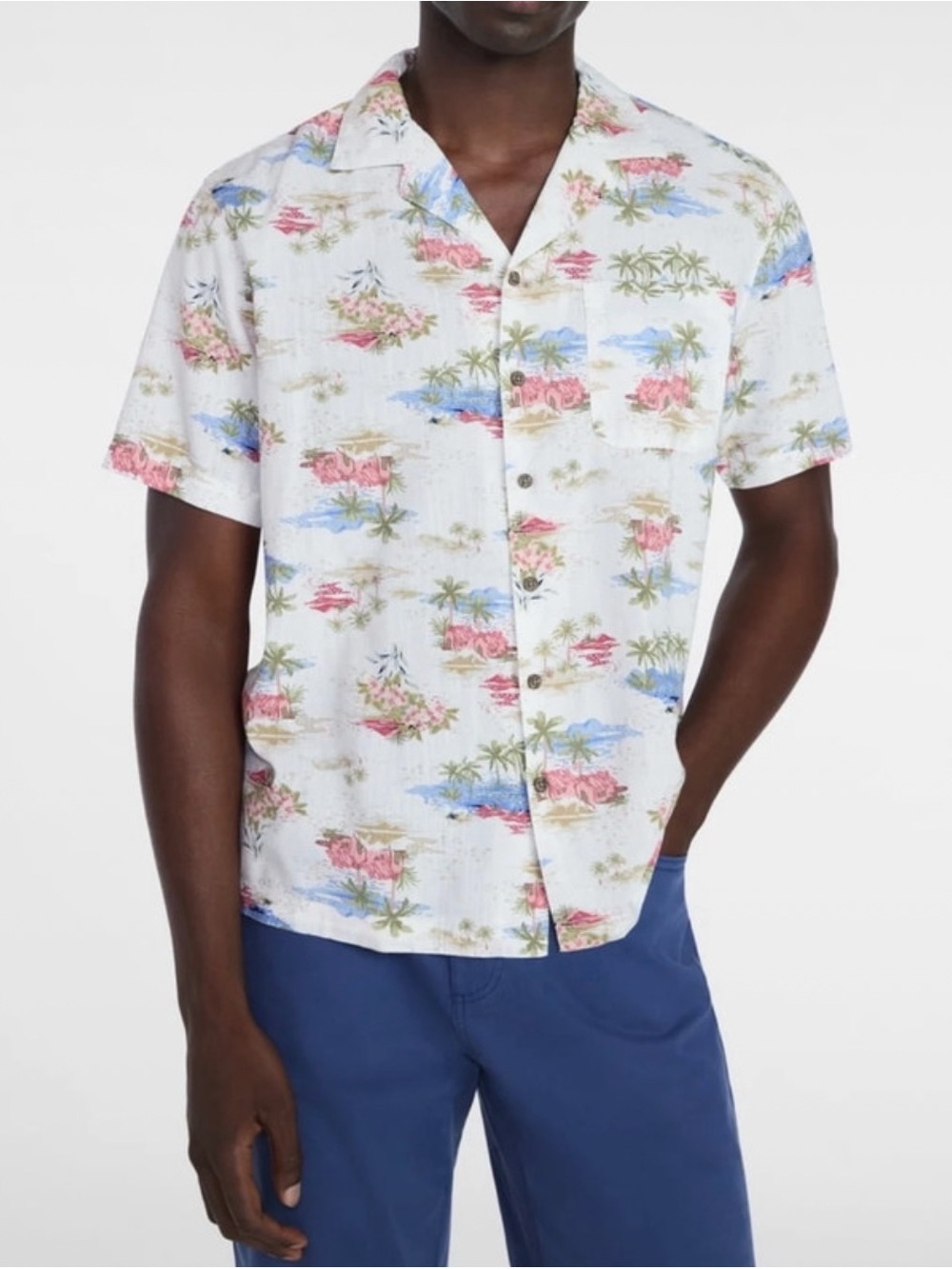 NWT George Men’s Relaxed Fit Linen Blend Camp Shirt with Short Sleeves